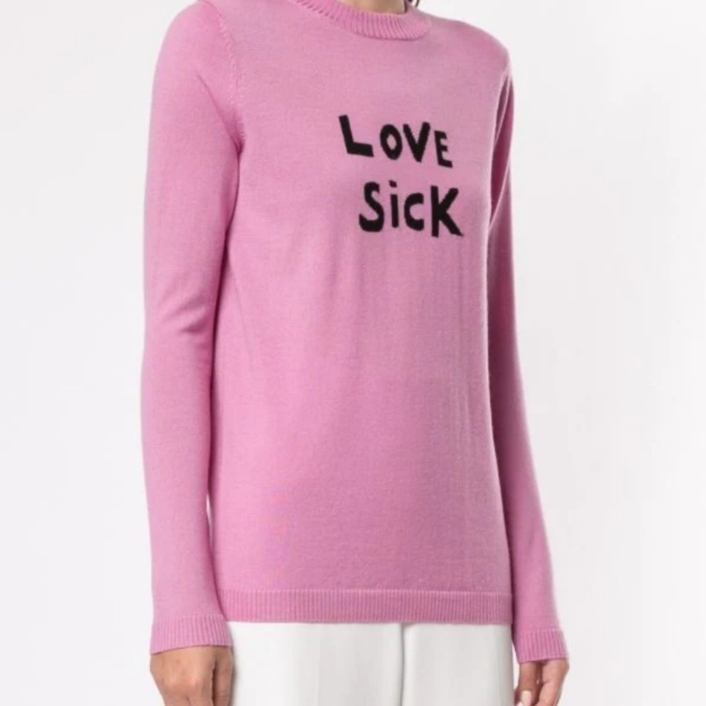 Bella Freud Love Sick Intarsia Sweater Pink Wool Designer Knit